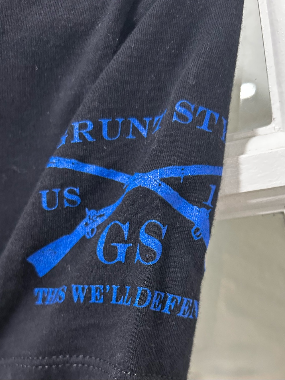 Women's Grunt Style Small Black Tee with Blue Distressed Flag Graphic - Picture 3 of 3